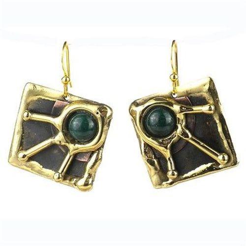 Deep Green Rays Brass Earrings - Brass Images (E) - TheHomeToGo