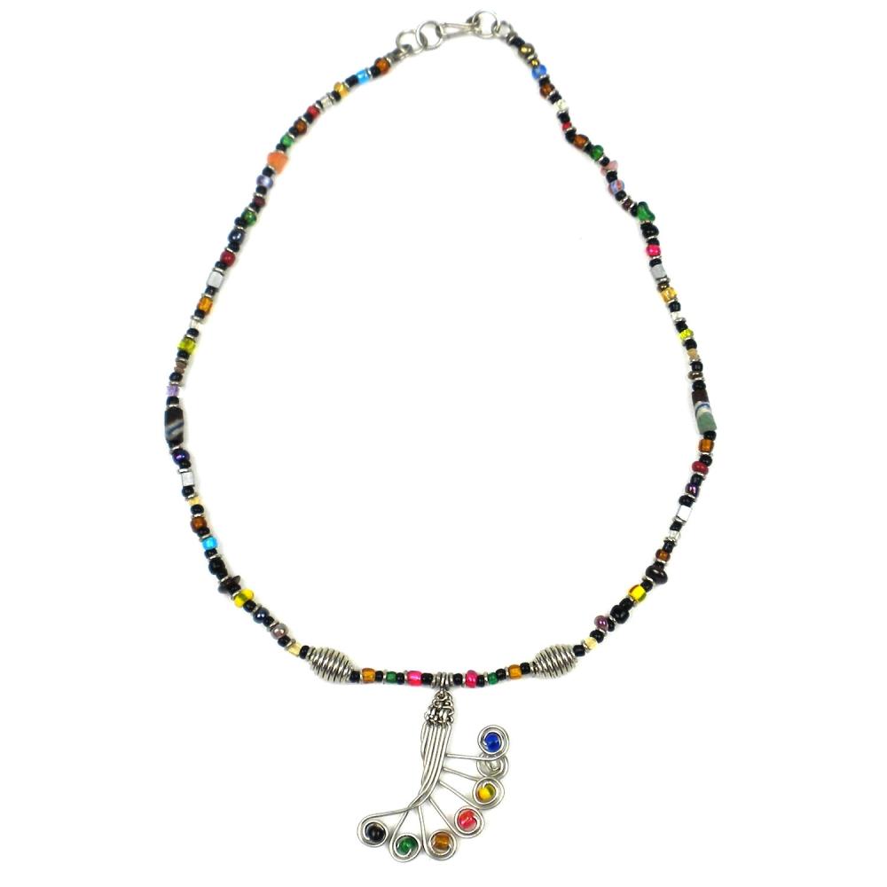 Single Strand Beaded 'Peacock Feather' Multicolor Necklace - Zakali Creations - TheHomeToGo