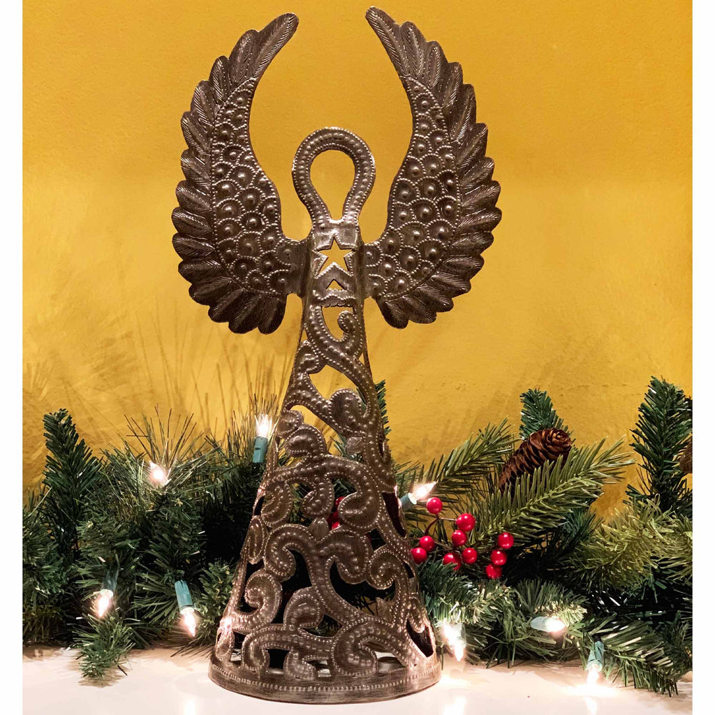 16-inch Metalwork Angel - Wings Up  - Croix des Bouquets (H) - TheHomeToGo