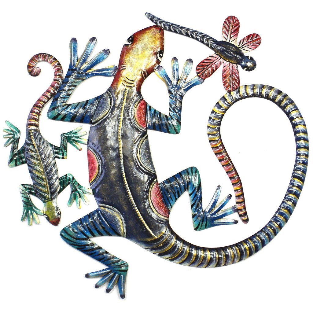 Painted Gecko Metal Wall Art - Croix des Bouquets - TheHomeToGo