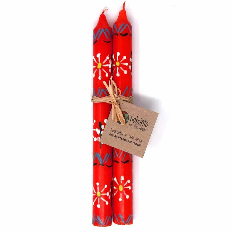 Hand Painted Candles in Red Masika Design (pair of tapers) - Nobunto - TheHomeToGo