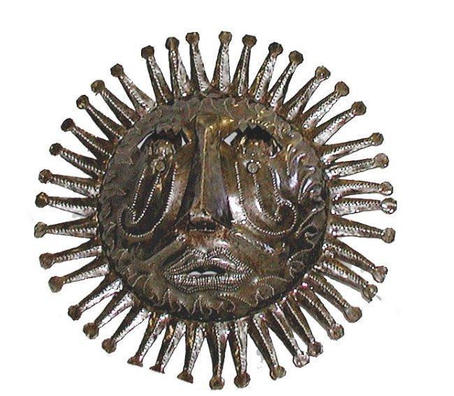 10" Haitian Metal Steel Drum Sun Face in Natural - Caribbean Craft - TheHomeToGo