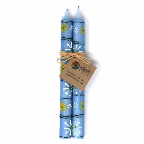 Hand Painted Candles in Blue Masika Design (pair of tapers) - Nobunto - TheHomeToGo