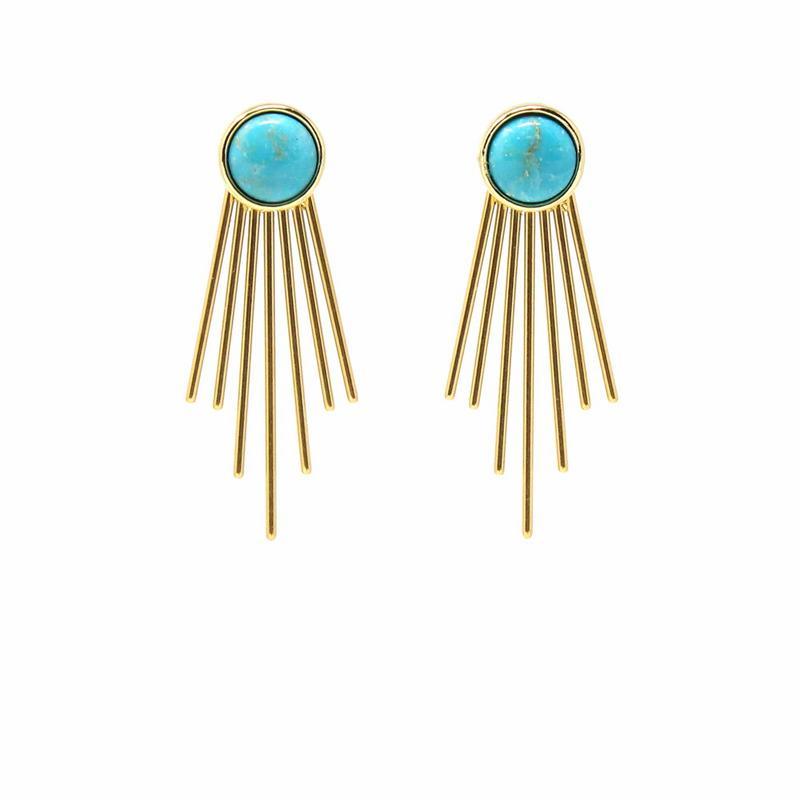 Gold and Turquoise Sunburst Stud Dangle Earrings - Starfish Project - TheHomeToGo