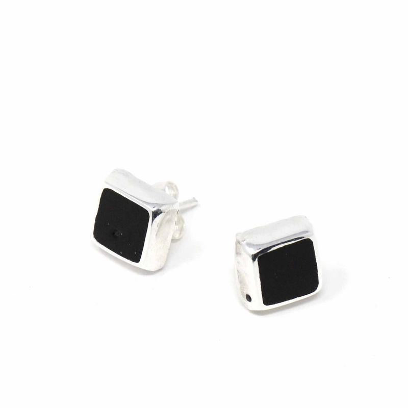 Sterling Silver Earrings, Sterling Silver Black Square - TheHomeToGo