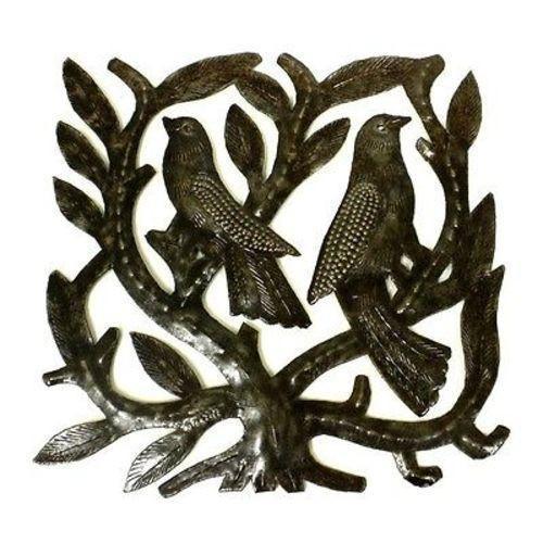 Haitian Steel Drum Tree of Life Sq 8 inch Wall Art - Croix des Bouquets - TheHomeToGo