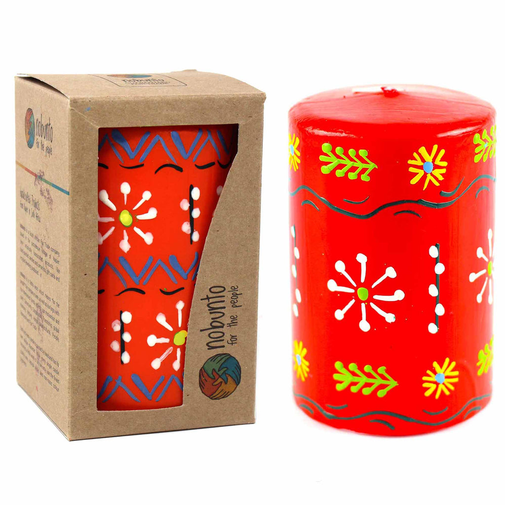 Hand Painted Candles in Red Masika Design (pillar) - Nobunto - TheHomeToGo