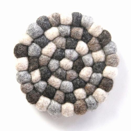 Hand Crafted Felt Ball Trivets from Nepal: Round, Greys - Global Groove (T) - TheHomeToGo