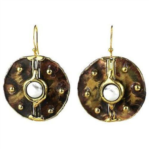 Howlite Brass Disk Earrings - Brass Images (E) - TheHomeToGo