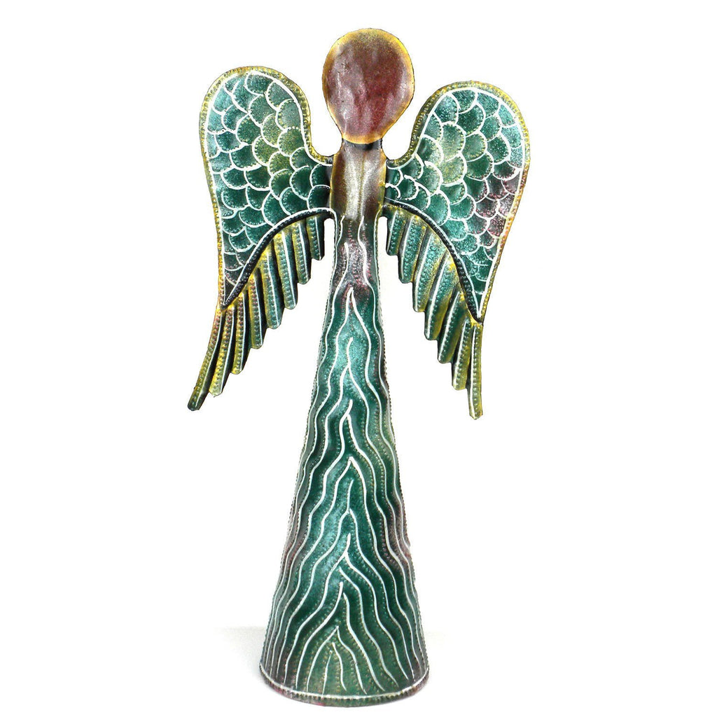 12-inch Hand Painted Metalwork Angel - Green - Croix des Bouquets (H) - TheHomeToGo