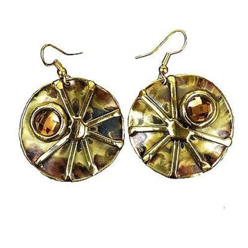 Crystal Sunburst Brass Earrings - Brass Images (E) - TheHomeToGo