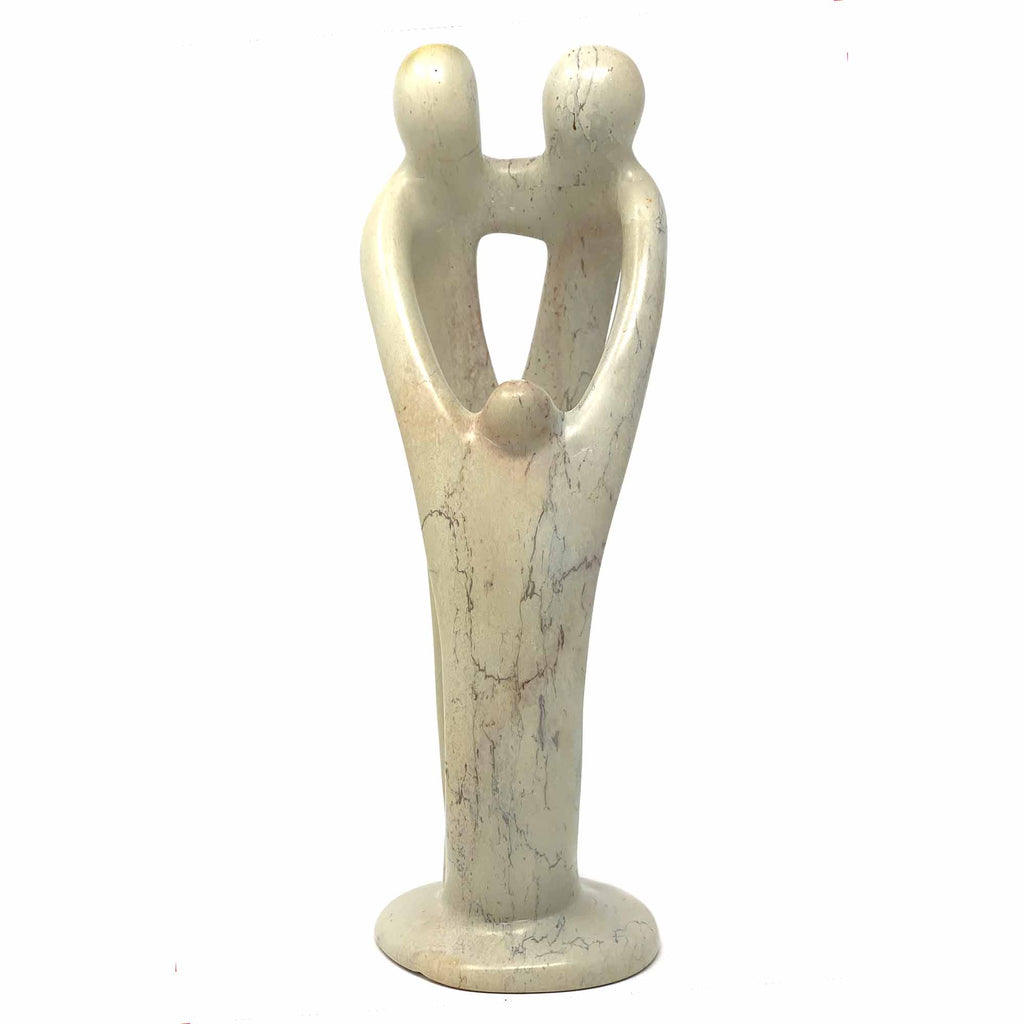 Natural 10-inch Tall Soapstone Family Sculpture - 2 Parents 1 Child - Smolart - TheHomeToGo