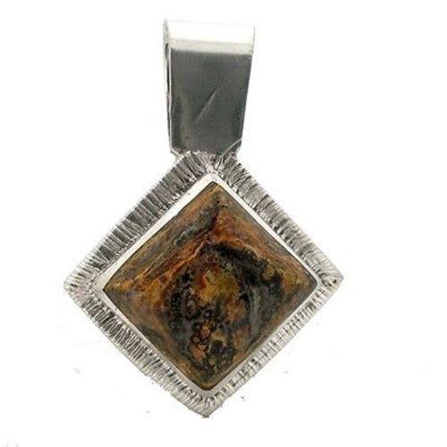 Leopard Stone Square Alpaca Silver Pendant - Artisana - TheHomeToGo