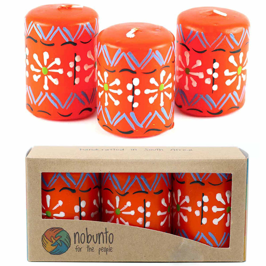 Hand Painted Candles in Orange Masika Design (box of three) - Nobunto - TheHomeToGo