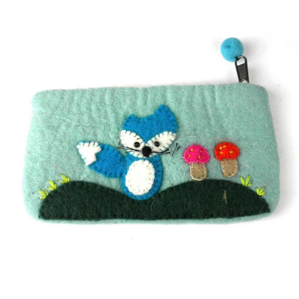 Handmade Blue Fox Felted Clutch - Global Groove (P) - TheHomeToGo