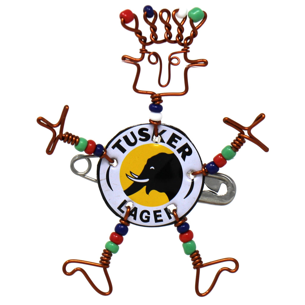 Dancing Girl Tusker Bottle Cap Pin with Beads - Creative Alternatives - TheHomeToGo