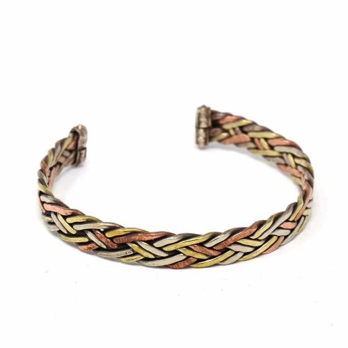 Copper and Brass Cuff Bracelet: Healing Weave - DZI (J) - TheHomeToGo