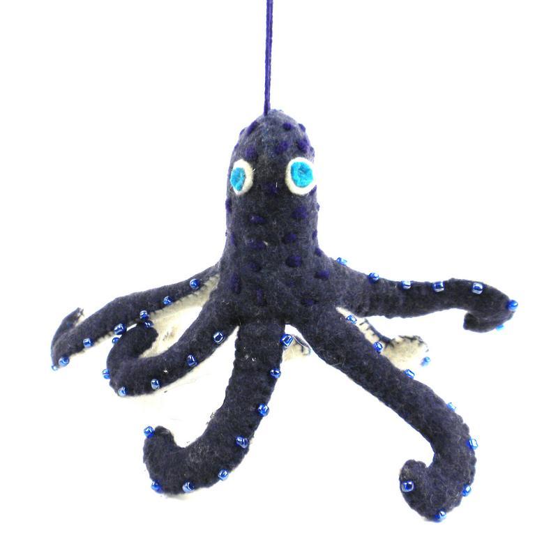 Felt Purple Octopus Ornament - Silk Road Bazaar (O) - TheHomeToGo