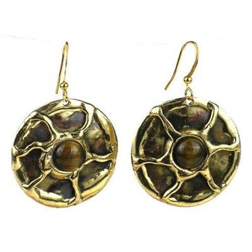 Gold Tiger Eye Sun Earrings - Brass Images (E) - TheHomeToGo