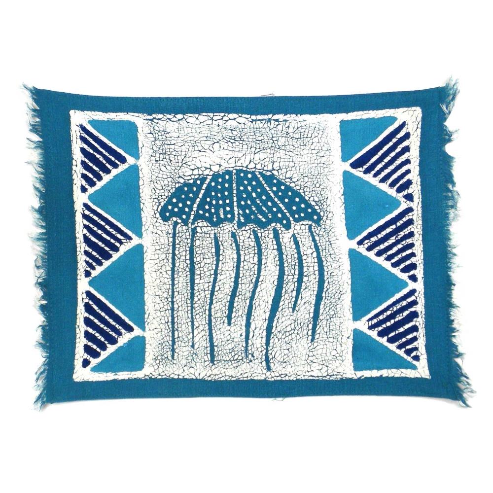 Handpainted Blue Jellyfish Batiked Placemat - Tonga Textiles - TheHomeToGo