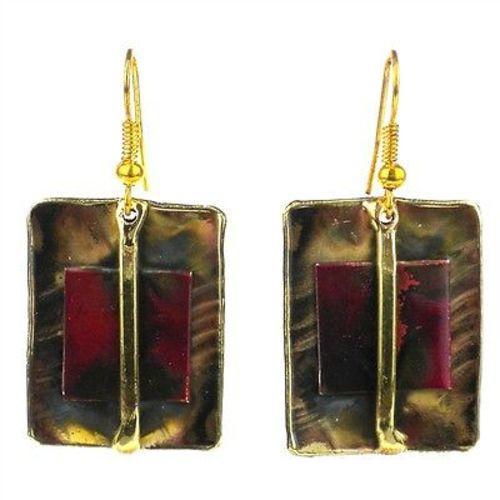 Square on Square Copper and Brass Earrings - Brass Images (E) - TheHomeToGo