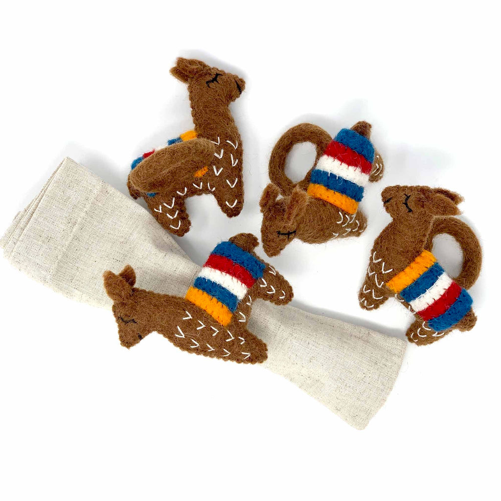 Llama Napkin Rings, Set of Four Chocolate - Global Groove (T) - TheHomeToGo