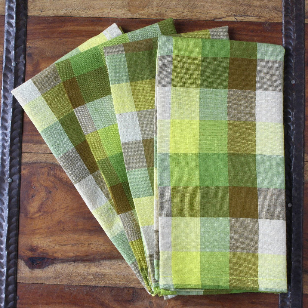 Green Madras 16 inch Cotton Napkin Set of 4 - Sustainable Threads (L) - TheHomeToGo