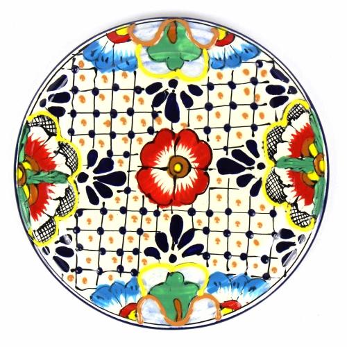 Handmade Pottery 8" Trivet or Wall Hanging, Dots & Flowers - Encantada - TheHomeToGo