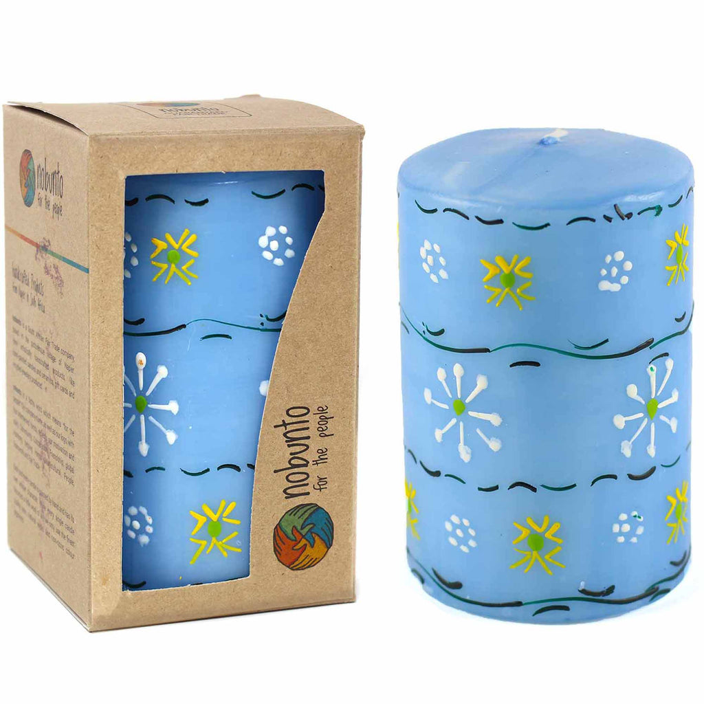 Hand Painted Candles in Blue Masika Design (pillar) - Nobunto - TheHomeToGo