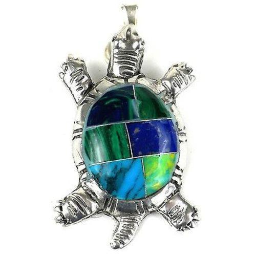 Inlaid Stone Turtle Alpaca Silver Pendant - Artisana - TheHomeToGo