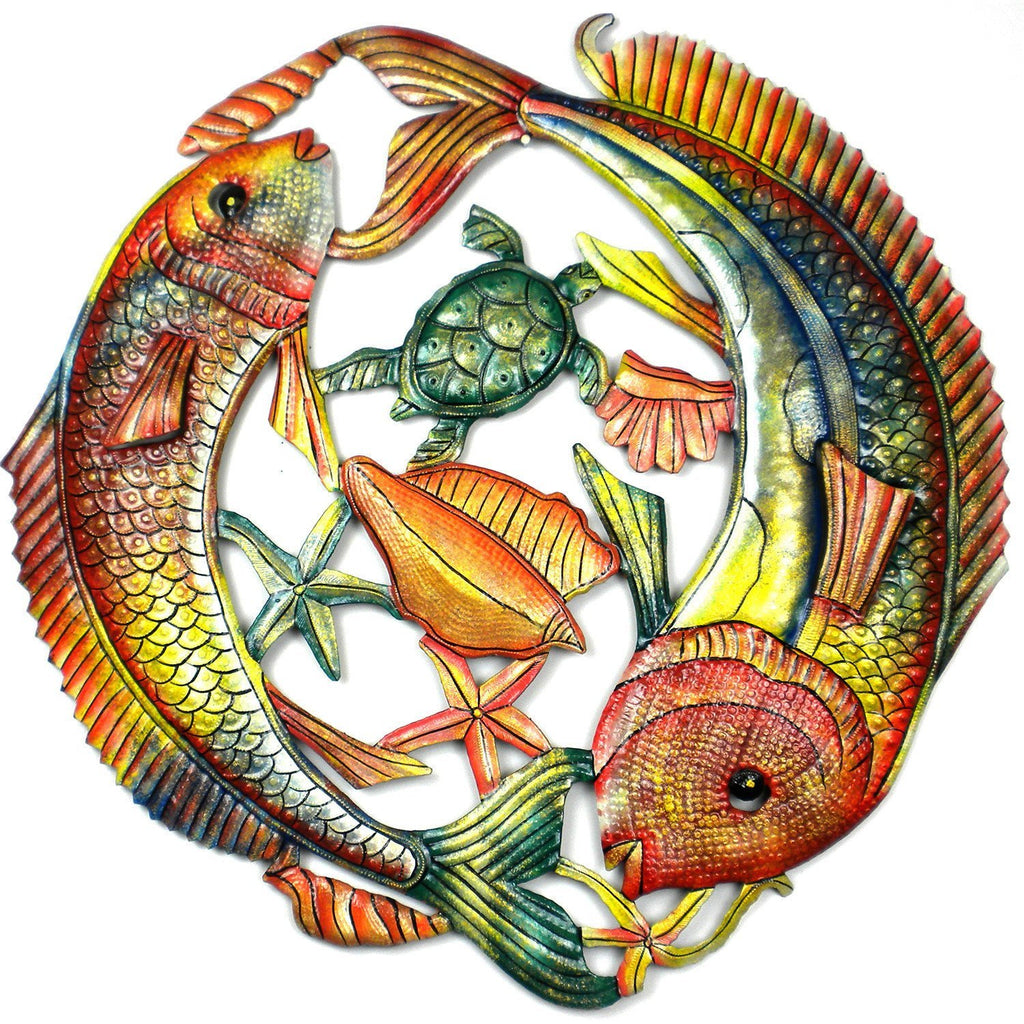 24 inch Painted Two Fish Jumping - Croix des Bouquets - TheHomeToGo