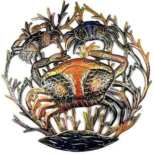 24-Inch Painted Crabs Metal Wall Art - Croix des Bouquets - TheHomeToGo