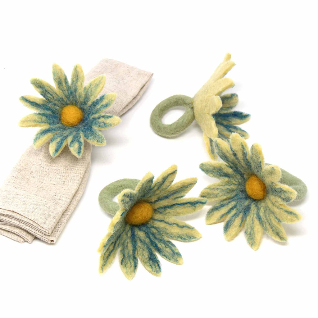 Daisy Napkin Rings - Set of Four Midnight - Global Groove (T) - TheHomeToGo