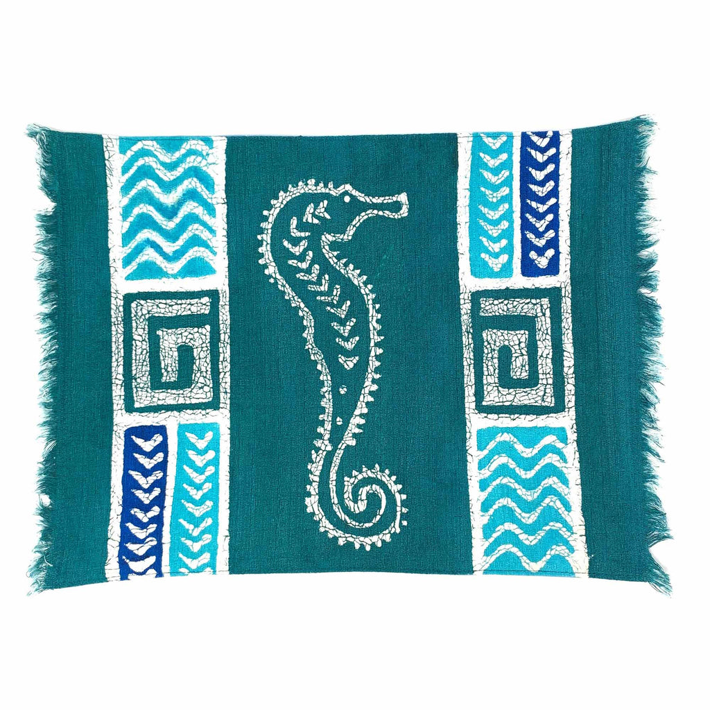 Handpainted Blue Seahorse Batiked Placemat - Tonga Textiles - TheHomeToGo