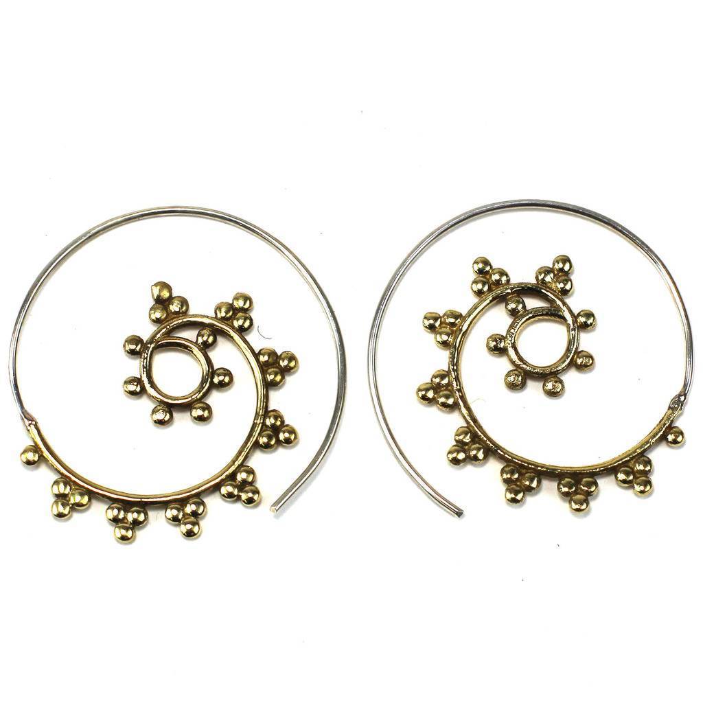 Brass Galactic Design Spiral Earrings - DZI (J) - TheHomeToGo