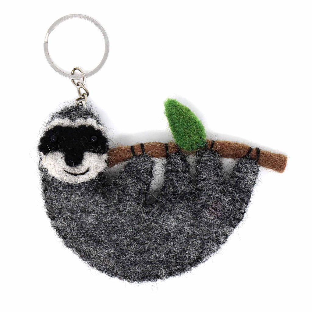 Hand Crafted Felt from Nepal: Key Chain, Sloth - Global Groove (A) - TheHomeToGo