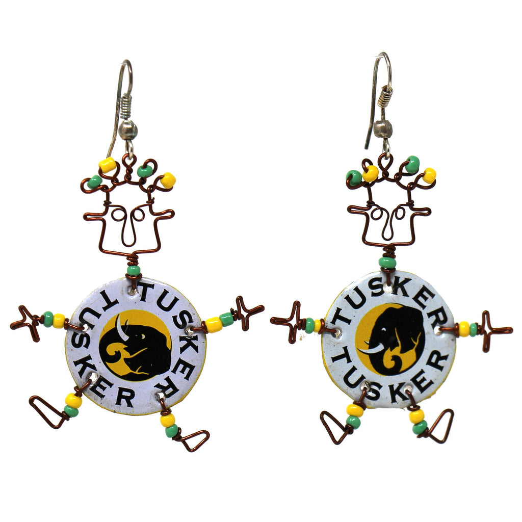 Recycled Tusker Bottle Cap Dancing Girl Earrings - Creative Alternatives - TheHomeToGo