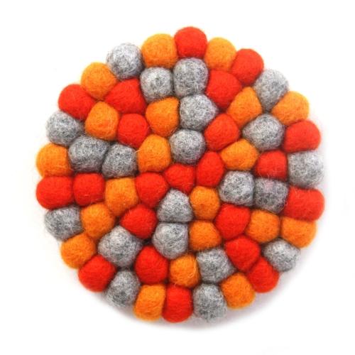 Hand Crafted Felt Ball Trivets from Nepal: Round Chakra, Oranges - Global Groove (T) - TheHomeToGo