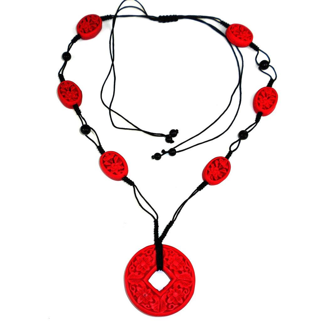 Carved Red Wood Beads on Black Cord Necklace - Starfish Project - TheHomeToGo