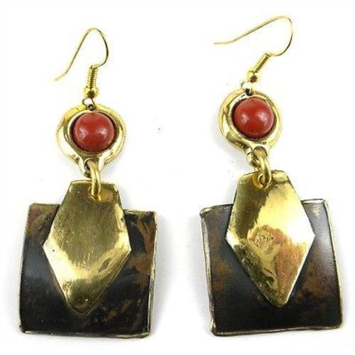 Red Jasper Brass Earrings - Brass Images (E) - TheHomeToGo