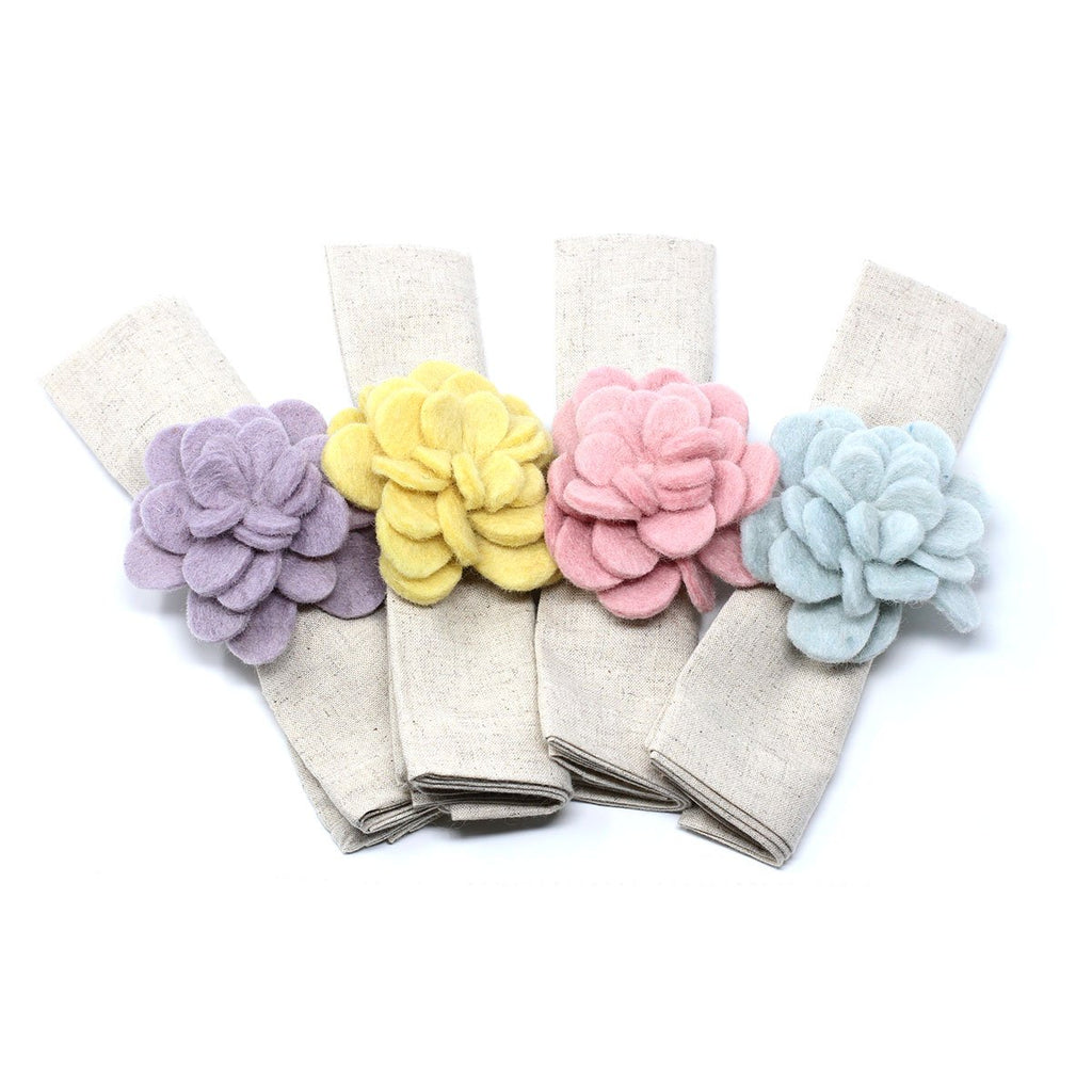 Hand-felted Zinnia Napkin Rings, Set of Four Colors - Global Groove (T) - TheHomeToGo