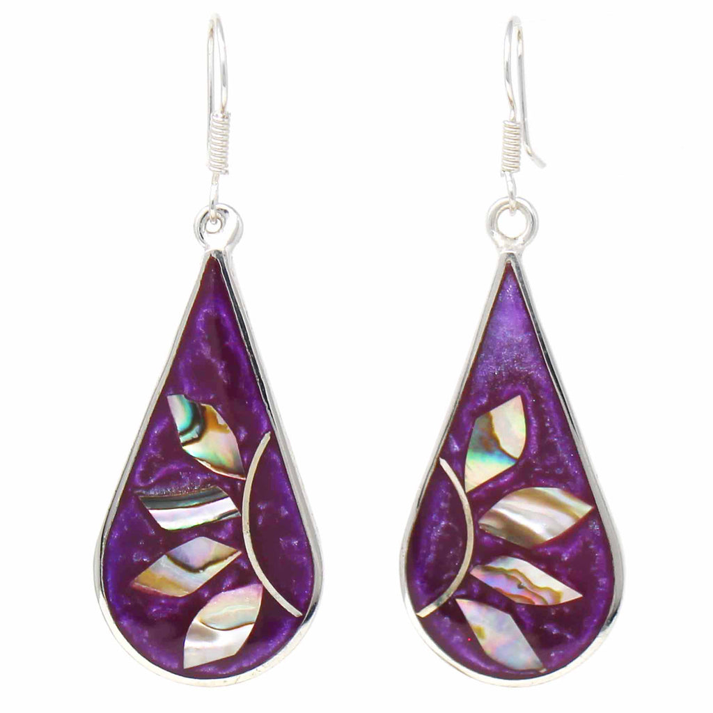 Fuschia with Abalone Petals Teardrop Earrings - TheHomeToGo