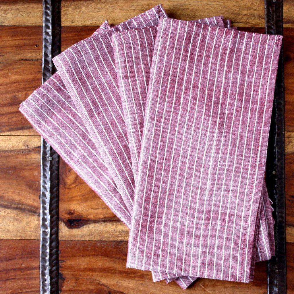 Red Stripe 20 inch Cotton Napkin Set of 4 - Sustainable Threads (L) - TheHomeToGo