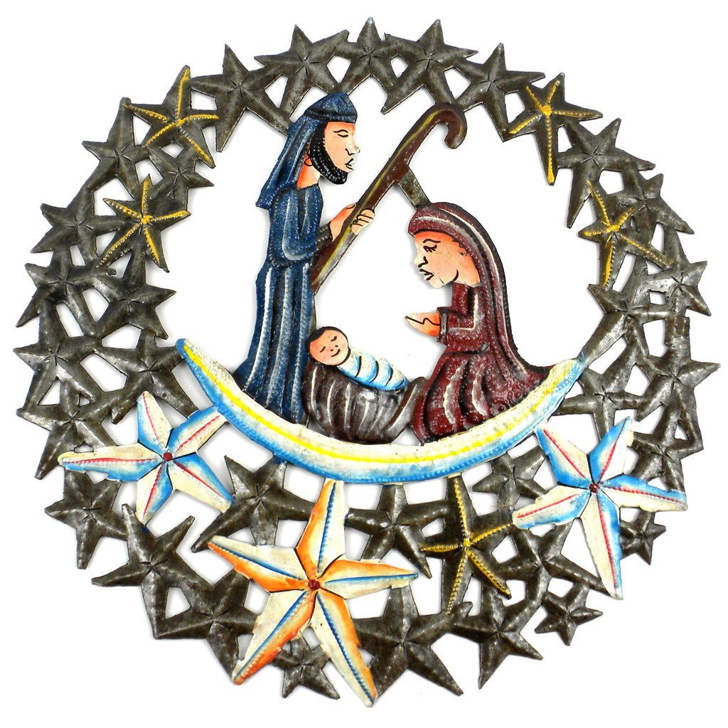 11 inch Nativity in the Stars Metal Wall Art - Croix des Bouquets - TheHomeToGo