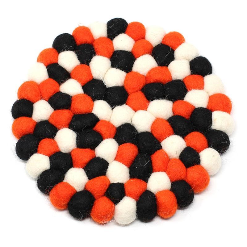 Hand Crafted Felt Ball Coasters from Nepal: 4-pack, Vibrant Multicolor - Global Groove (T) - TheHomeToGo