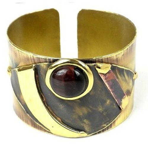 Red Tiger Eye Reflections Copper and Brass Cuff - Brass Images (C) - TheHomeToGo