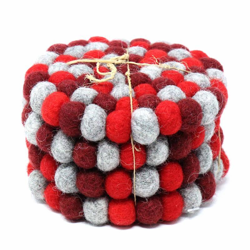 Hand Crafted Felt Ball Coasters from Nepal: 4-pack, Chakra Reds - Global Groove (T) - TheHomeToGo