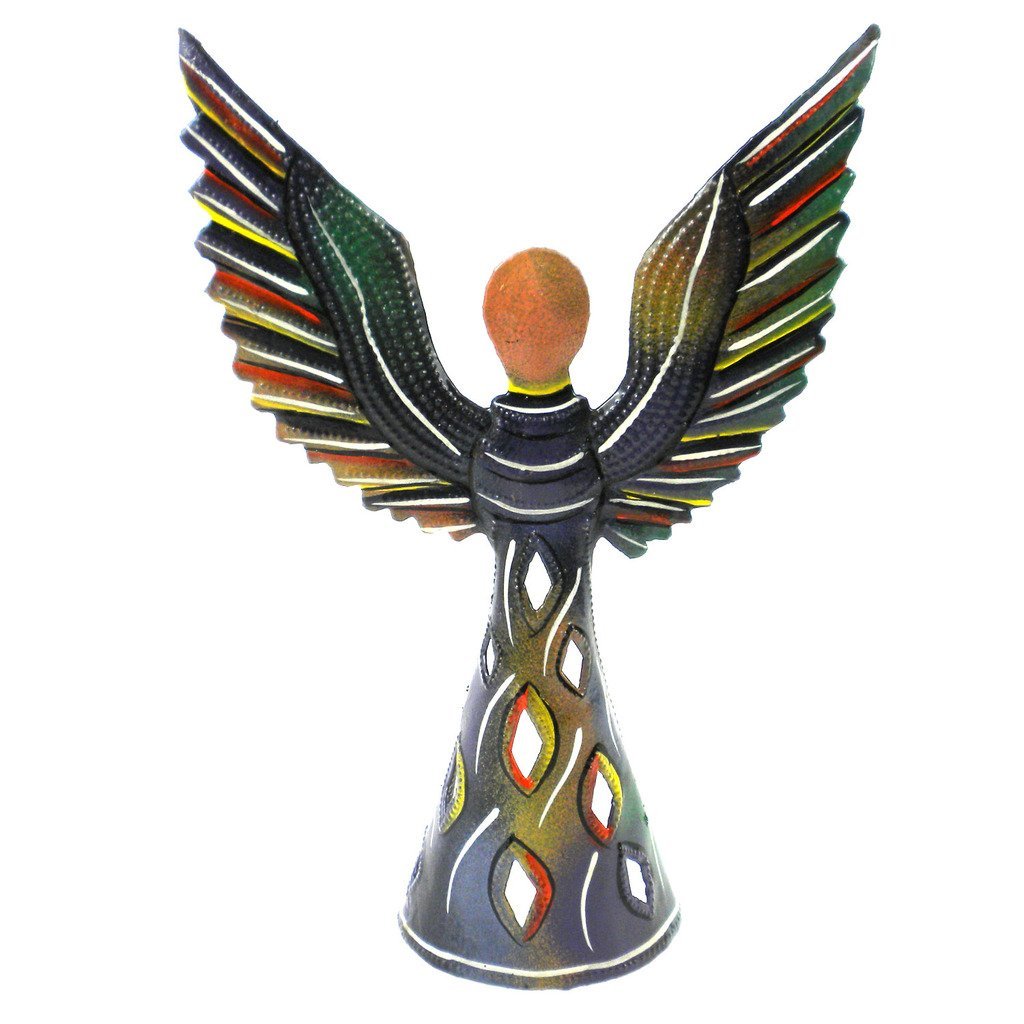 Hand Painted 9 Inch Standing Metal Angel - Croix des Bouquets (H) - TheHomeToGo