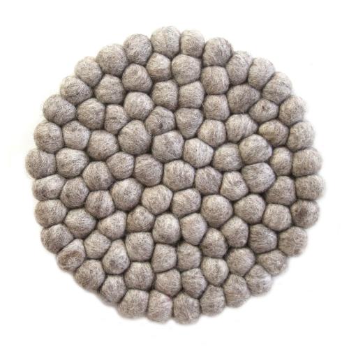 Hand Crafted Felt Ball Trivets from Nepal: Round, Light Grey - Global Groove (T) - TheHomeToGo