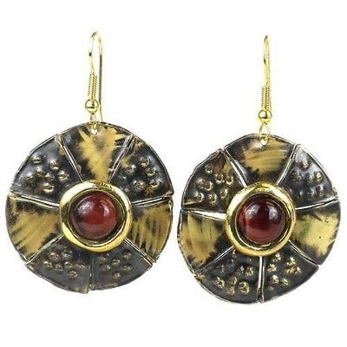 Roulette Red Tiger Eye Brass Earrings - Brass Images (E) - TheHomeToGo